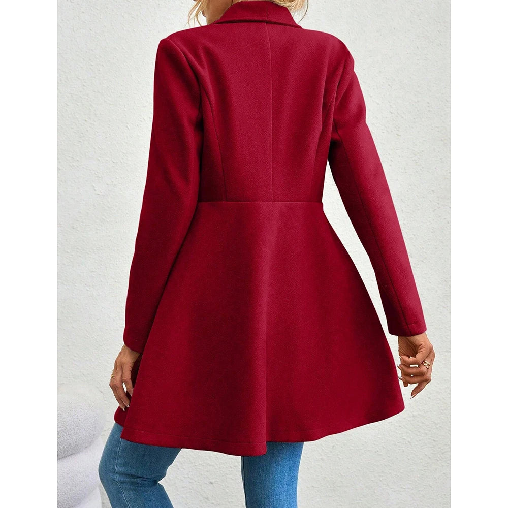 Trench Coats - Coats Winter Solid Color Long Sleeve Lapel Button-Up Work Coats New Year Red Valentine's Day Gift Outerwears