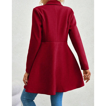Trench Coats - Coats Winter Solid Color Long Sleeve Lapel Button-Up Work Coats New Year Red Valentine's Day Gift Outerwears