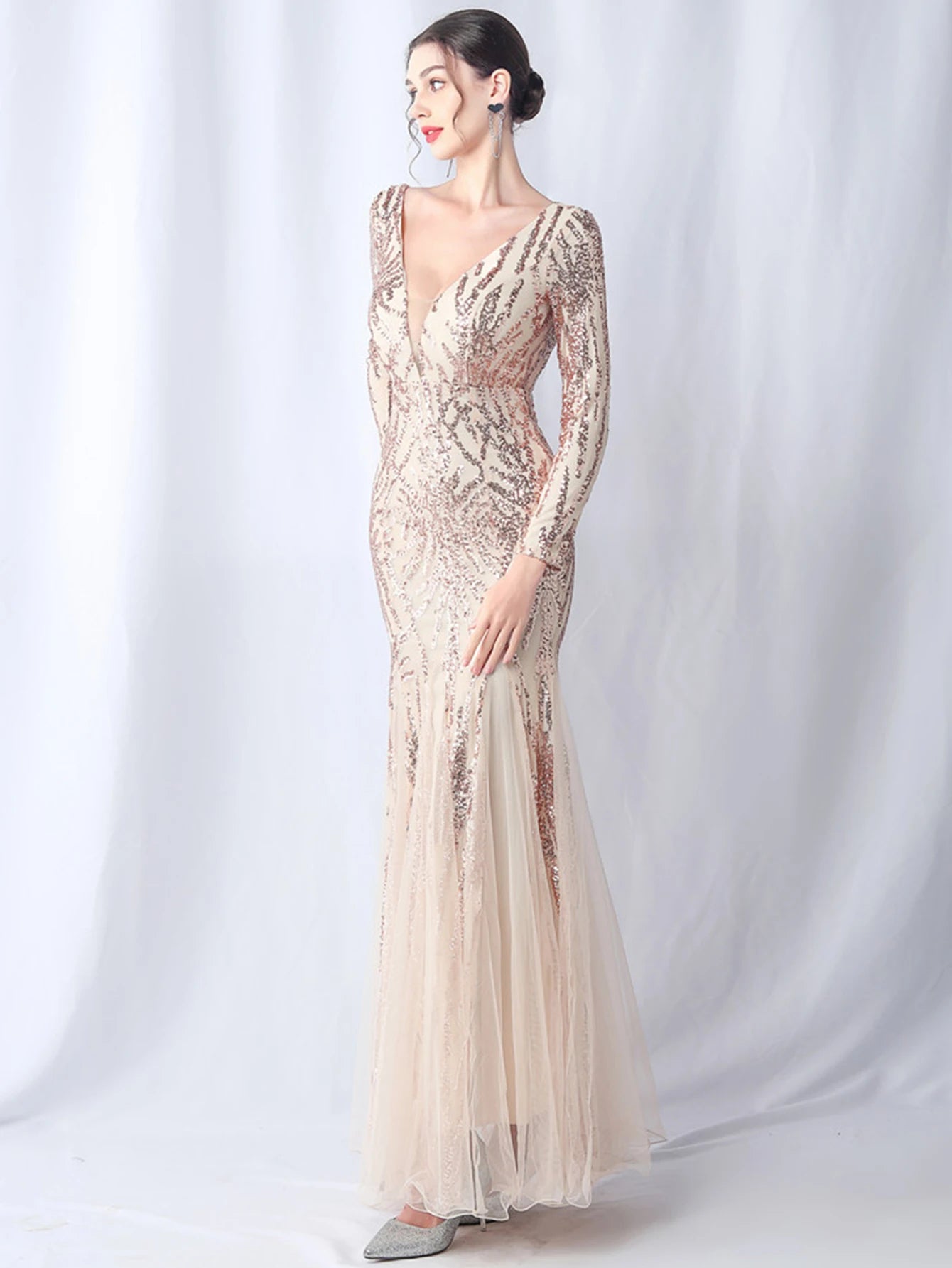 Sequin Dresses - Sexy backless maxi sequin summer dress women 2024 elegant luxury mesh wedding party dress long sleeve evening dresses vestidos