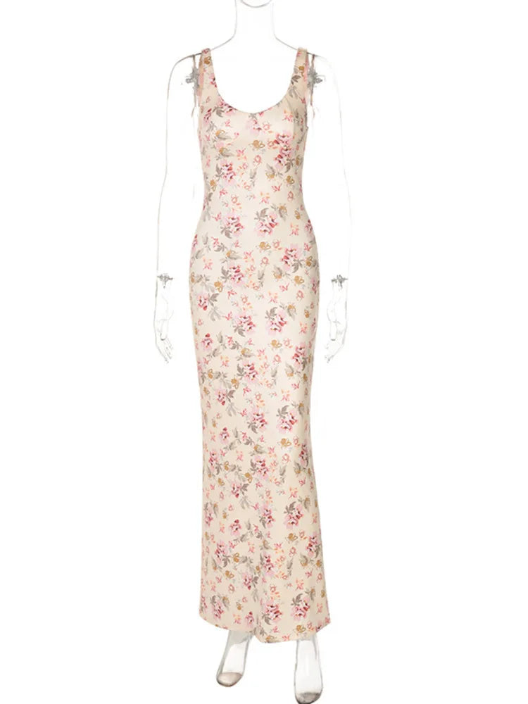 Elegant Dresses - Backless Print Sexy Maxi Dress For Women Fashion Sleeveless High Waist Bodycon Club Party Sexy Slit Dress Elegant