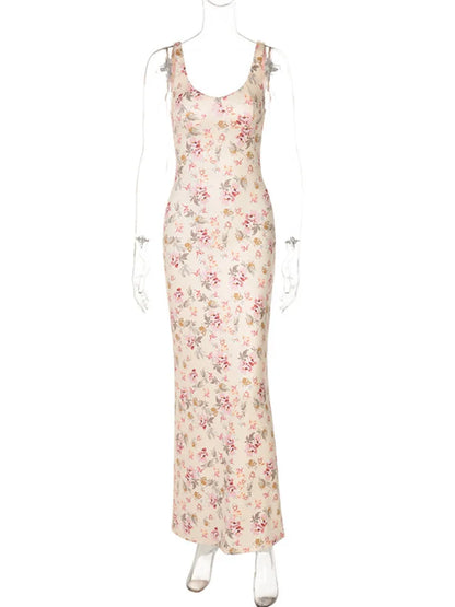 Elegant Dresses - Backless Print Sexy Maxi Dress For Women Fashion Sleeveless High Waist Bodycon Club Party Sexy Slit Dress Elegant