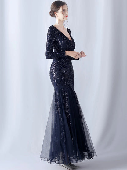 Sequin Dresses - Sexy backless maxi sequin summer dress women 2024 elegant luxury mesh wedding party dress long sleeve evening dresses vestidos