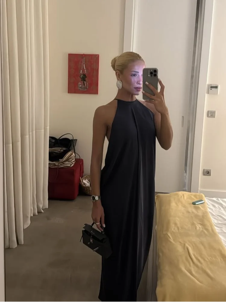 Cocktail Dresses - Sexy Halter Women's Dressess Elegant Lace Up Backless Sleeveless Oversize Dress Female Summer New Lady Party Robes