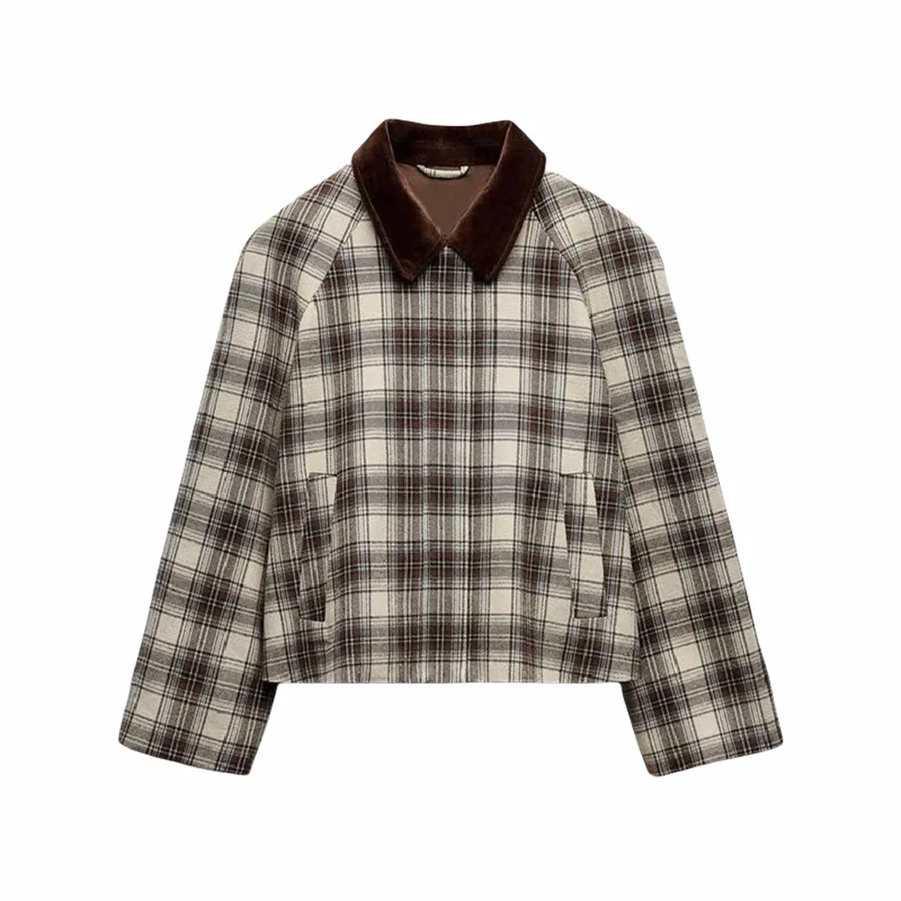 Jackets - Spring New Jacket French Romantic Women's Retro Plaid Cape Long Sleeve Cotton POLO Collar Jacket