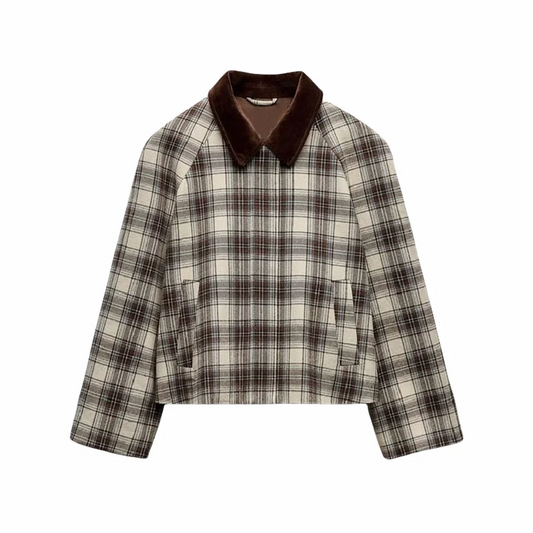 Jackets - Spring New Jacket French Romantic Women's Retro Plaid Cape Long Sleeve Cotton POLO Collar Jacket