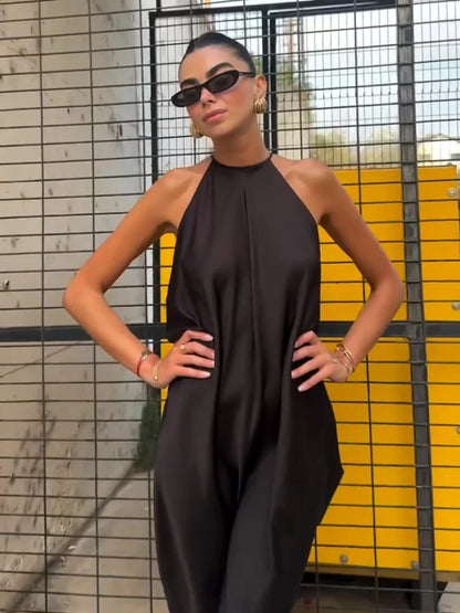 Cocktail Dresses - Sexy Halter Women's Dressess Elegant Lace Up Backless Sleeveless Oversize Dress Female Summer New Lady Party Robes