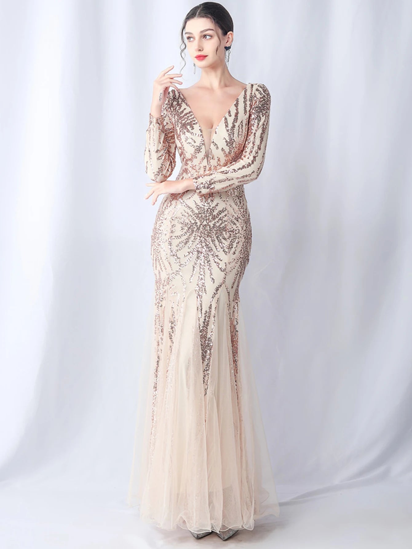 Sequin Dresses - Sexy backless maxi sequin summer dress women 2024 elegant luxury mesh wedding party dress long sleeve evening dresses vestidos