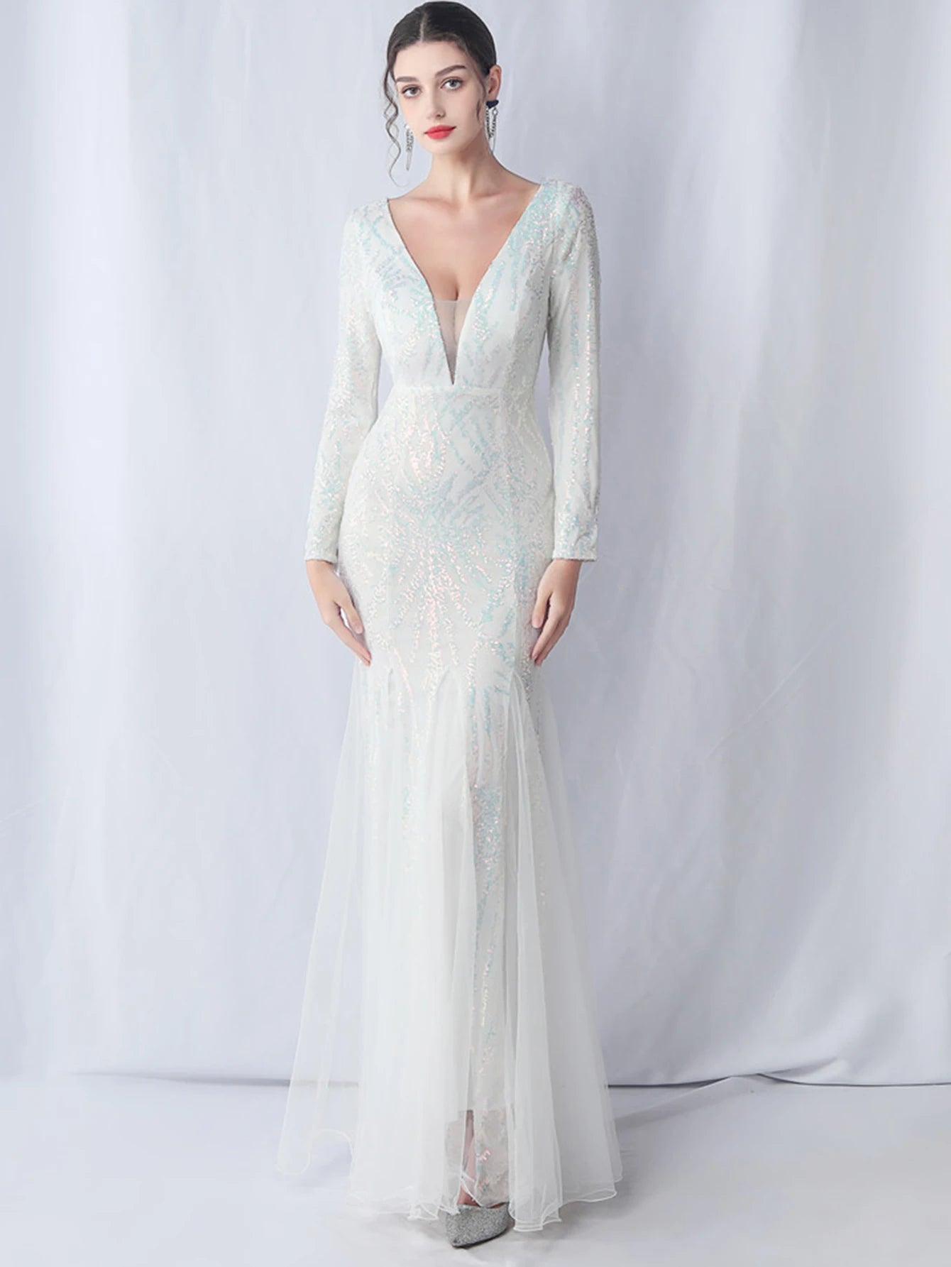 Sequin Dresses - Sexy backless maxi sequin summer dress women 2024 elegant luxury mesh wedding party dress long sleeve evening dresses vestidos