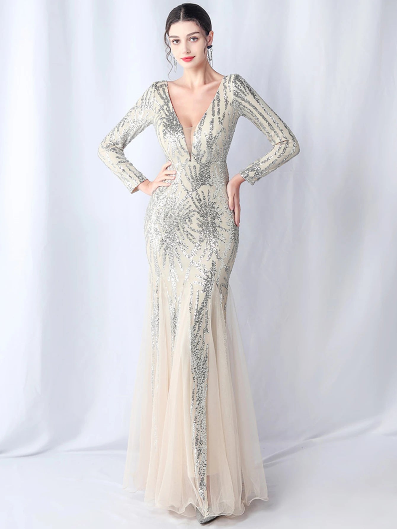 Sequin Dresses - Sexy backless maxi sequin summer dress women 2024 elegant luxury mesh wedding party dress long sleeve evening dresses vestidos