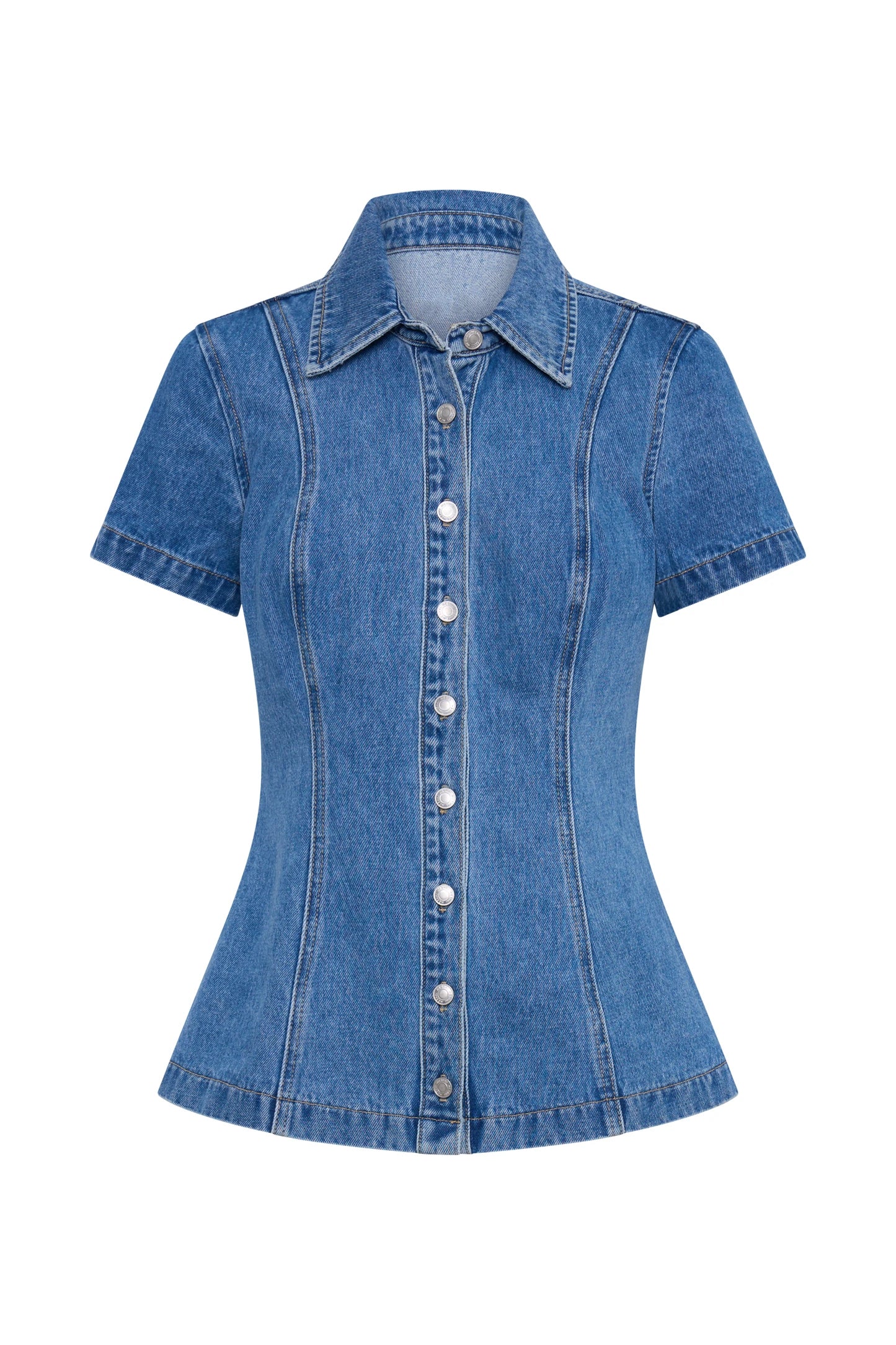 Skirt Sets - Retro Denim Slim Shirt Mini Skirt Woman's Set Classic Lapel Waist-cinching Short Sleeve Jackets A-lined Skirts Sets Female Chic