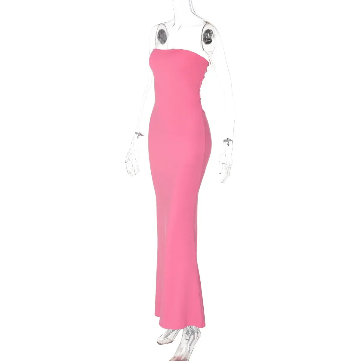 Pink Backless Maxi Dress Women Sexy Strapless Sleeveless Bodycon Dress Party Outfits Summer Lace-up Holidays Dress 2024