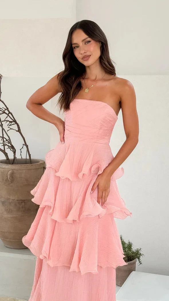 Elegant Dresses - Women's Elegant Tube Top Party Cake Dress Sexy Backless Fashion Solid Color Multi-layered Hem Banquet Dresses Vacation Vestidos