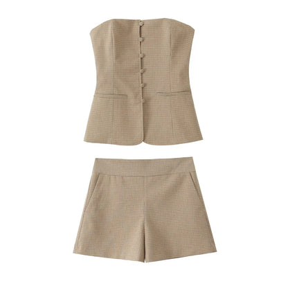 Plaid Shorts Sets for Women 2 Pieces 2025 New Fashion Off Shulder Short Tops Women Suit Two Piece Set Women Outfit