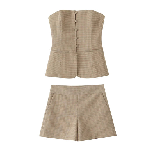 Plaid Shorts Sets for Women 2 Pieces 2025 New Fashion Off Shulder Short Tops Women Suit Two Piece Set Women Outfit
