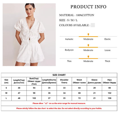 Matching Sets - Sexy Loose White Cotton 2 Piece Sets Women Outfit 2025 Summer Short Sleeve Shirt With High Waist Shorts Set Streetwear