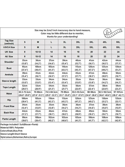 Matching Sets - Fashion Short Sleeve Floral Embroidery Blouse Wide Leg Pants Sets 2PCS Women Summer Tracksuit Casual Loose Trousers Suits