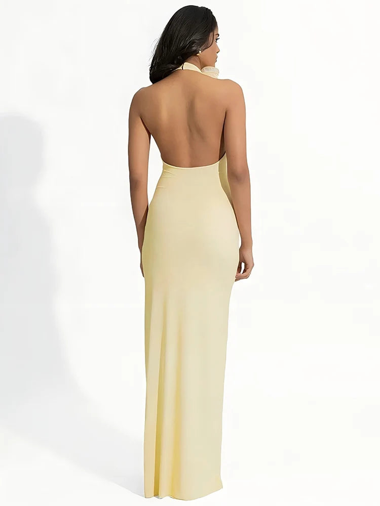 Mozision Mesh Rose Deep V Neck Sexy Maxi Dress For Women Gown Elegant Halter Sleeveless Backless Bodycon Club Party Long Dress