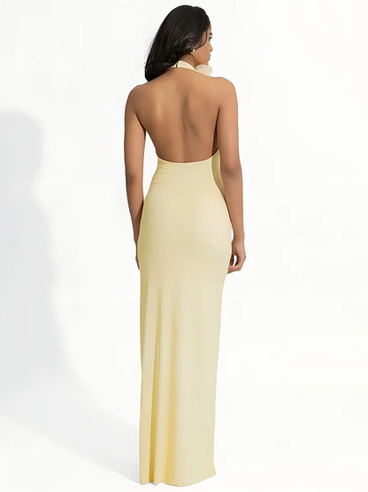 Mozision Mesh Rose Deep V Neck Sexy Maxi Dress For Women Gown Elegant Halter Sleeveless Backless Bodycon Club Party Long Dress