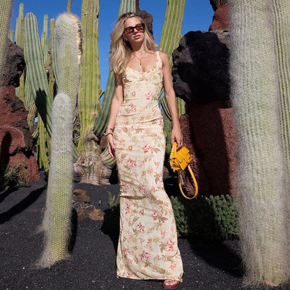 Elegant Dresses - Backless Print Sexy Maxi Dress For Women Fashion Sleeveless High Waist Bodycon Club Party Sexy Slit Dress Elegant