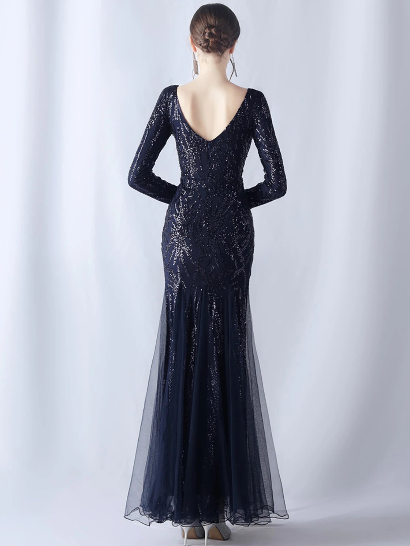 Sequin Dresses - Sexy backless maxi sequin summer dress women 2024 elegant luxury mesh wedding party dress long sleeve evening dresses vestidos