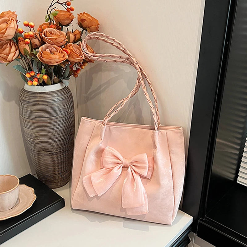 HandBags - Women's Shoulder Bag with Bows Versatile Casual Hand-held Tote Bag Women's Bag Simple Spacious Trendy Crossbody Bag Commuter Bag