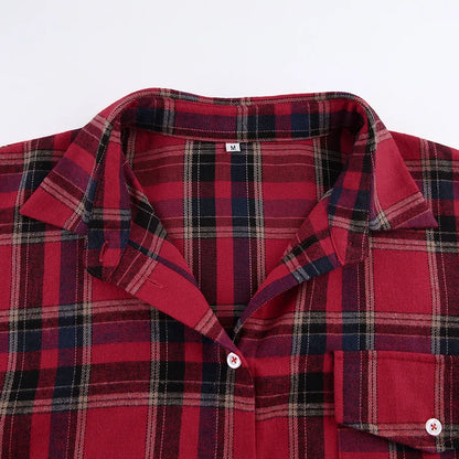 Plaid Shirt For Women, Red Bright Grid, Oversized Blouse, Leisure And Fashionable Top, Spring And Autumn Seasons