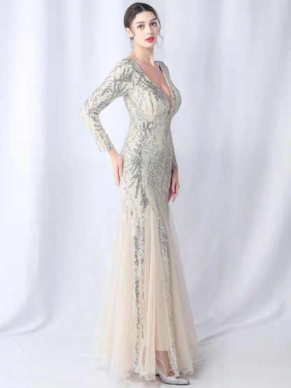 Sequin Dresses - Sexy backless maxi sequin summer dress women 2024 elegant luxury mesh wedding party dress long sleeve evening dresses vestidos