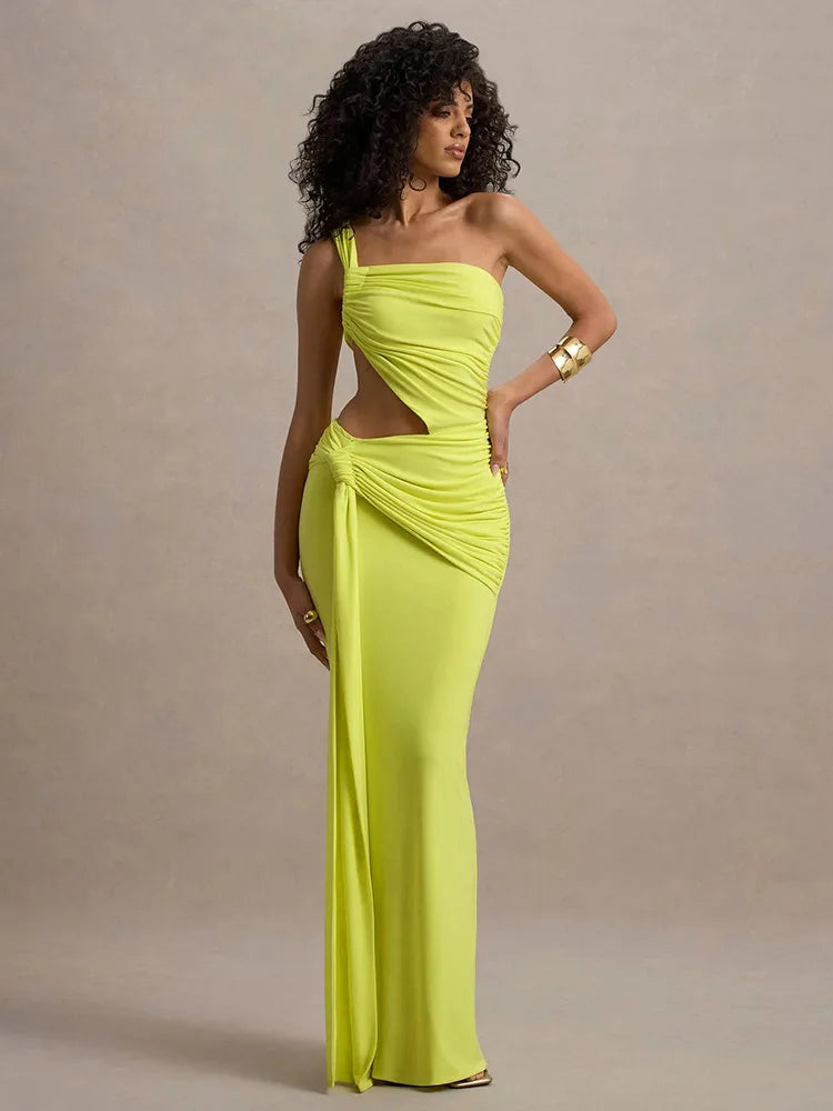Elegant Dresses - Sexy Sleeveless Hollow Out Irregular Side Ribbon Pleated Long Dress For Women High Waist Elegant Sexy Club Party Dress