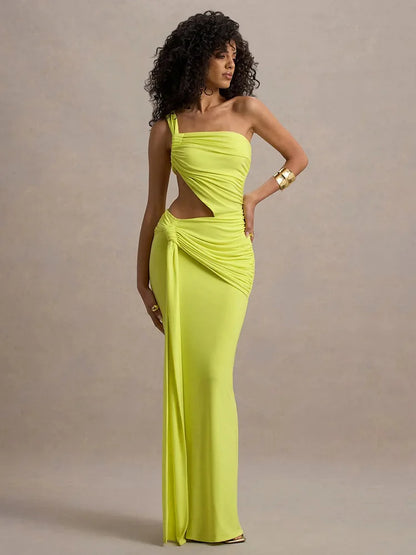 Elegant Dresses - Sexy Sleeveless Hollow Out Irregular Side Ribbon Pleated Long Dress For Women High Waist Elegant Sexy Club Party Dress