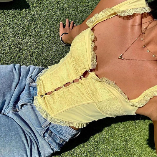 - 2025 Lace Stitching Button y2k Aesthetic Goth Corset Crop Top Clubwear Mesh Transparent Sexy Tank Tops Vintage Sexy Corset Tops