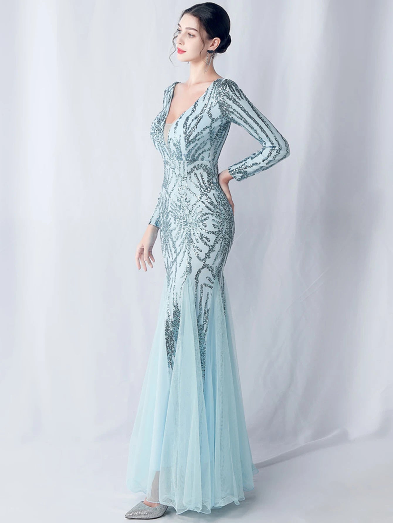 Sequin Dresses - Sexy backless maxi sequin summer dress women 2024 elegant luxury mesh wedding party dress long sleeve evening dresses vestidos