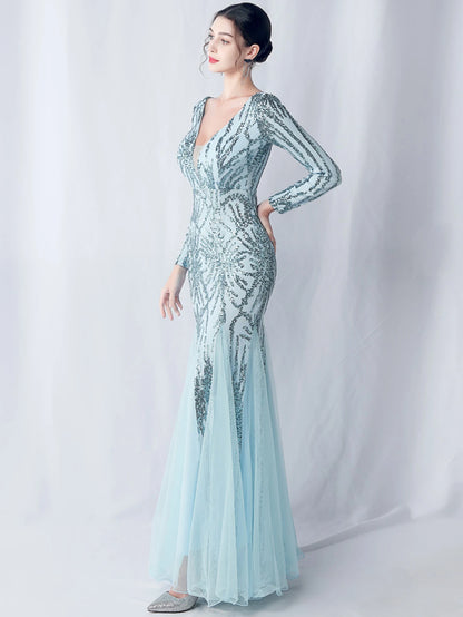 Sequin Dresses - Sexy backless maxi sequin summer dress women 2024 elegant luxury mesh wedding party dress long sleeve evening dresses vestidos