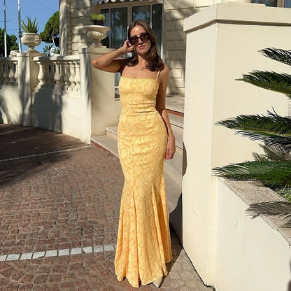 Elegant Dresses - Suninheart New Square Neck Backless Suspender Dress with Hip Wrap Sexy Slim Fit Fish Tail Long Retro Evening Dresses 2025