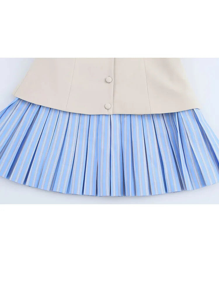 Cami Dresses - Women Stripe Splicing Short Dress Summer Sexy Sleeveless Party Mini Dress Female Single-Breasted Slim Pleated Sling Dress