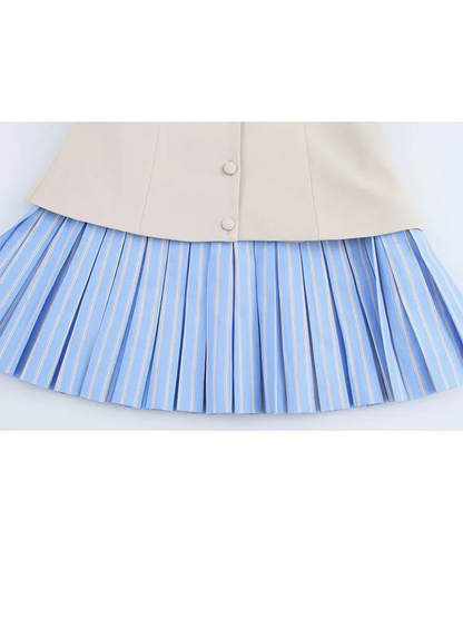 Cami Dresses - Women Stripe Splicing Short Dress Summer Sexy Sleeveless Party Mini Dress Female Single-Breasted Slim Pleated Sling Dress
