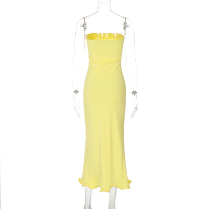 Tube Dresses - Sleeveless Ruffles Patchwork Strapless Bodycon Midi Dress Women'S Solid Sexy Outfit Party Clubwear For Autumn Winter