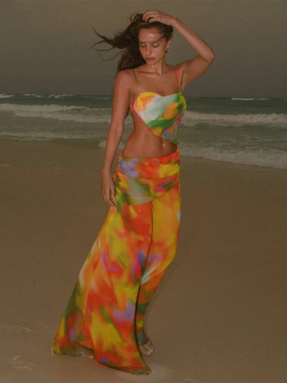 Skirts set - Sexy Wrap Around Cover Up Cut out Mesh Cover-ups Print Beach Long Dress Beathing Suit Beachwear Female Women Maxi Beach