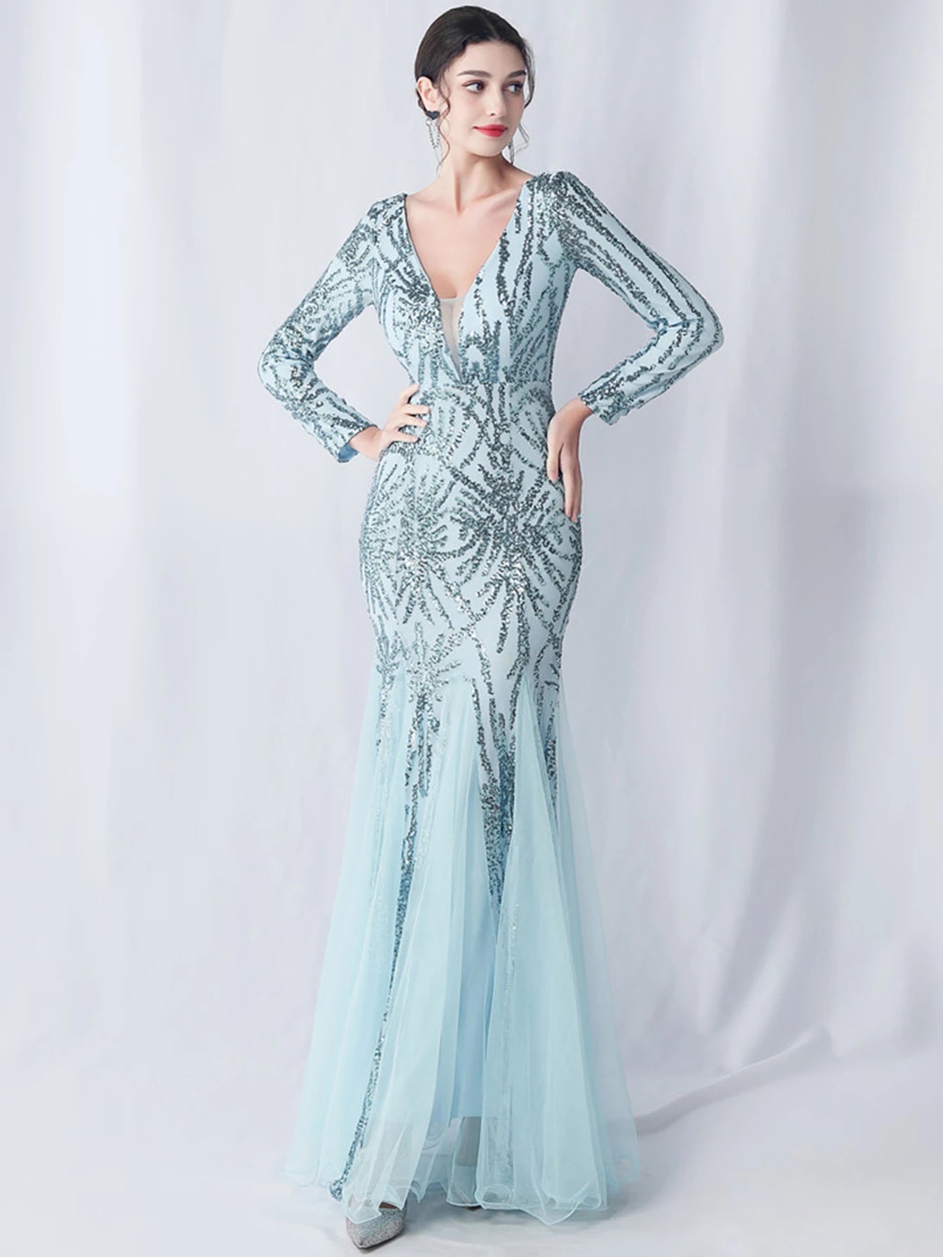 Sequin Dresses - Sexy backless maxi sequin summer dress women 2024 elegant luxury mesh wedding party dress long sleeve evening dresses vestidos