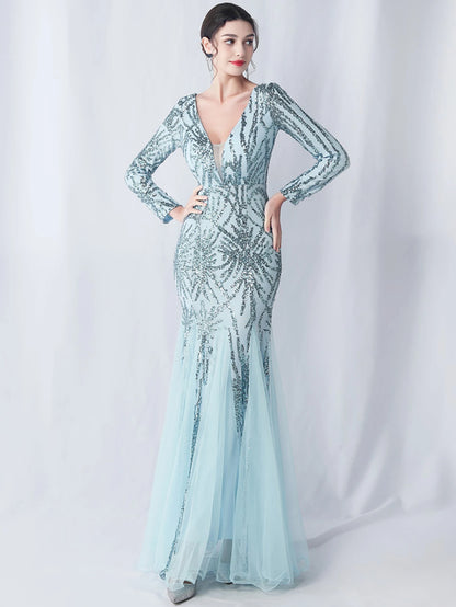 Sequin Dresses - Sexy backless maxi sequin summer dress women 2024 elegant luxury mesh wedding party dress long sleeve evening dresses vestidos