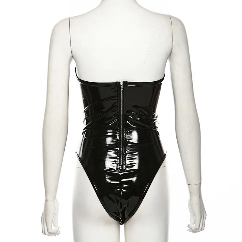 Bodysuits - Gothic PU Leather Bodysuit Strapless Bodysuit Club Backless Sexy Body Femme