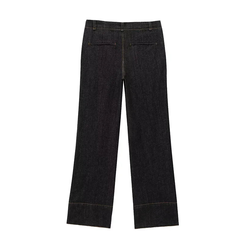 Pants Set - Denim Pants Set Women Lapel Long Sleeve Single Breasted Slim Jacket Zippers Straight Jeans Trousers 2025 Spring Lady Streetwear