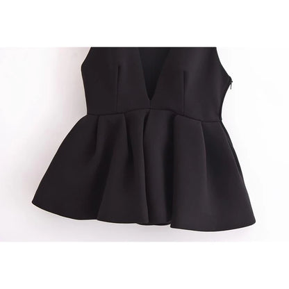 Peplum Tops - Elegant Women's Tops Tank Autumn 2024 Chic V-neck Party Tank Tops Women's Street Fashion Youth Joker Tops