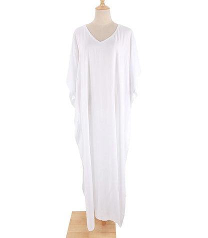 Kaftans - Women's Clothing Swimwears Solid Color Cover Up V Neck Batwing Sleeve Plus Size Beach Kaftan Dresses