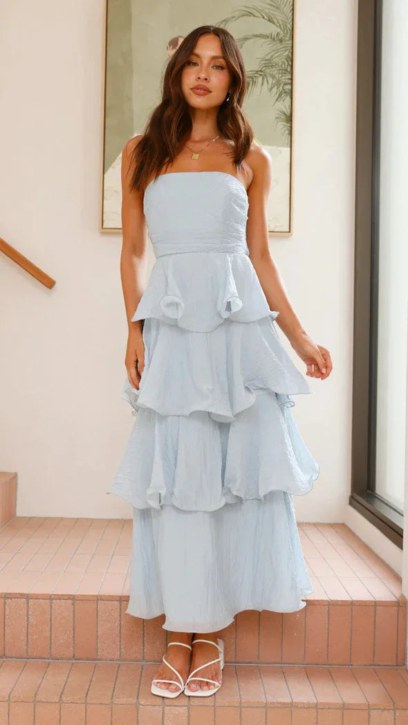 Elegant Dresses - Women's Elegant Tube Top Party Cake Dress Sexy Backless Fashion Solid Color Multi-layered Hem Banquet Dresses Vacation Vestidos