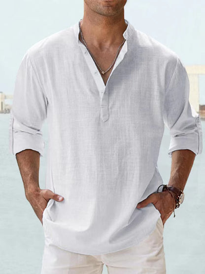 Men Shirts - New Cotton Linen Shirts for Men Casual Shirts Lightweight Long Sleeve Henley Beach Shirts Hawaiian T Shirts for Men