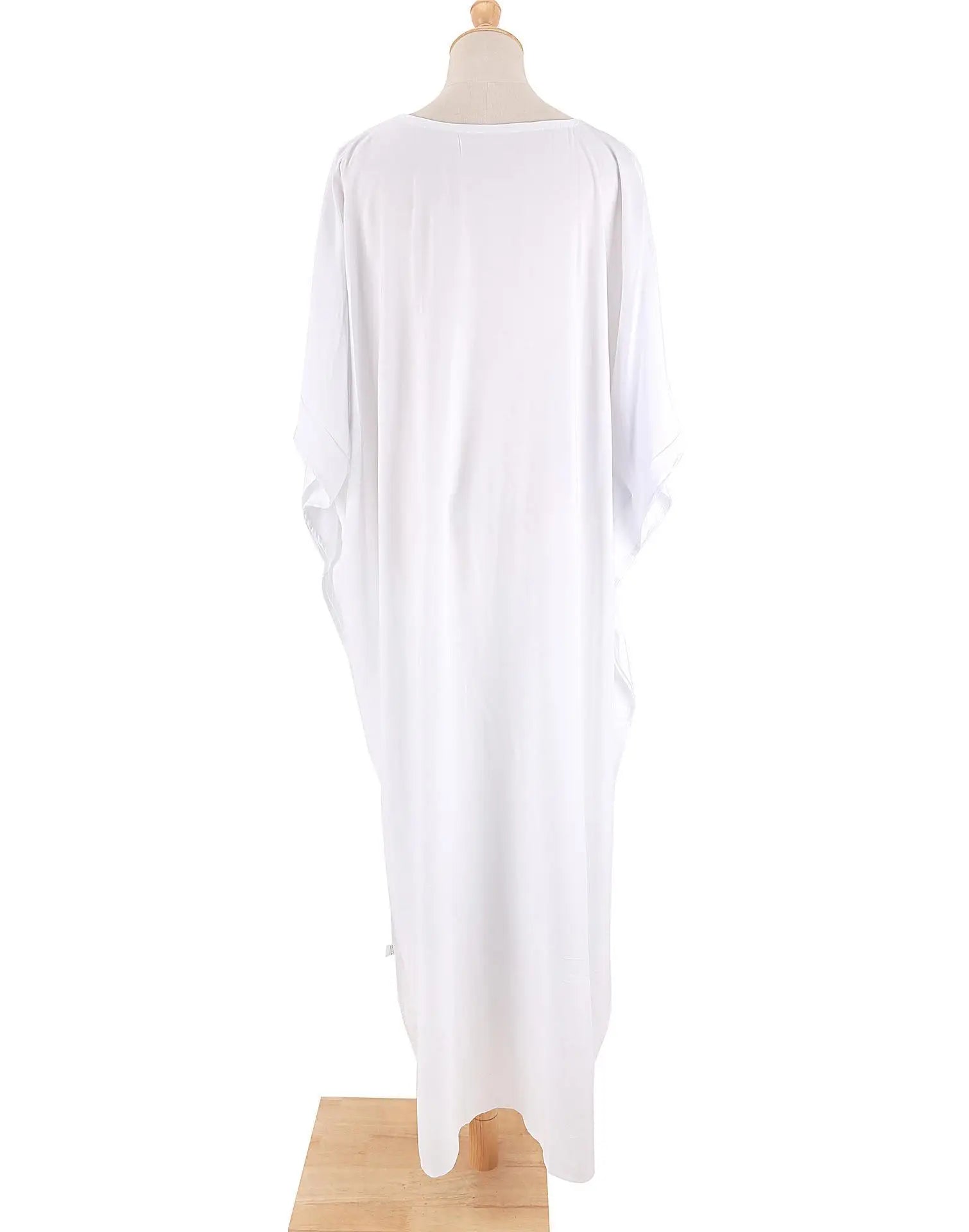 Kaftans - Women's Clothing Swimwears Solid Color Cover Up V Neck Batwing Sleeve Plus Size Beach Kaftan Dresses