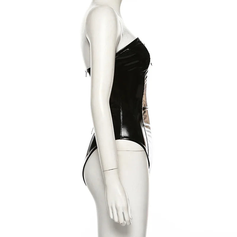 Bodysuits - Gothic PU Leather Bodysuit Strapless Bodysuit Club Backless Sexy Body Femme