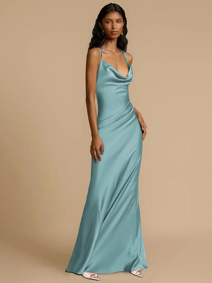Elegant Dresses - Spaghetti Strap Backless Sexy Maxi Dress Women Gown Fashion Solid Sleeveless Bodycon Evening Club Long Dress Elegant