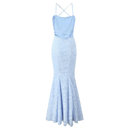 Elegant Dresses - Suninheart New Square Neck Backless Suspender Dress with Hip Wrap Sexy Slim Fit Fish Tail Long Retro Evening Dresses 2025