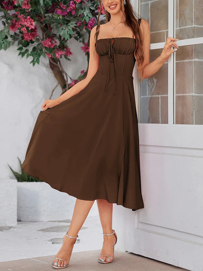 Cami Dresses - Summer Sweet Solid Sleeveless Long Dress Women Fashion Bandage Camisole Dresses Padded Boned Robe Elegant Party Vestidos